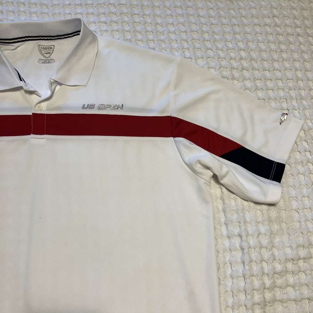 USTA Men's US Open White & Red Short Sleeve‎ Polo Shirt Size: XL Read